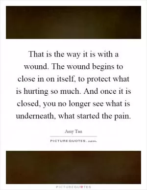 That is the way it is with a wound. The wound begins to close in on itself, to protect what is hurting so much. And once it is closed, you no longer see what is underneath, what started the pain Picture Quote #1