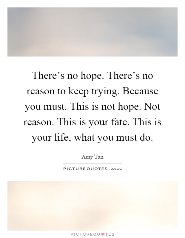 There's no hope. There's no reason to keep trying. Because you must. This is not hope. Not reason. This is your fate. This is your life, what you must do Picture Quote #1