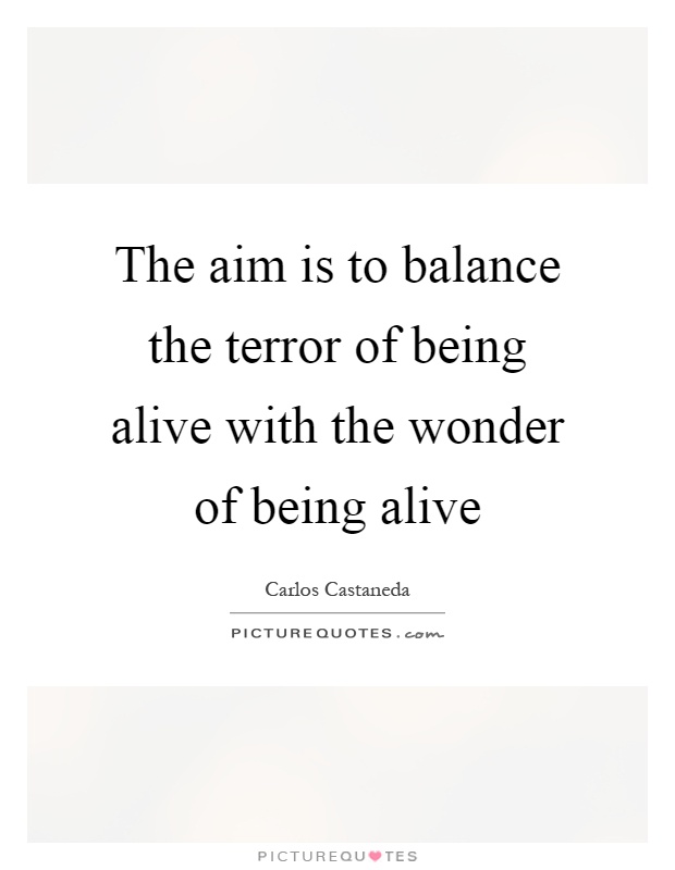 The aim is to balance the terror of being alive with the wonder of being alive Picture Quote #1
