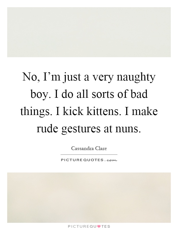 No, I'm just a very naughty boy. I do all sorts of bad things. I kick kittens. I make rude gestures at nuns Picture Quote #1