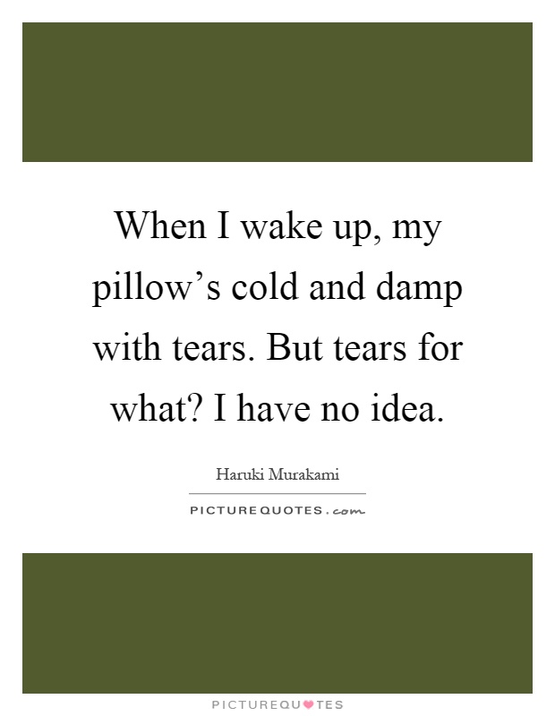 When I wake up, my pillow's cold and damp with tears. But tears for what? I have no idea Picture Quote #1