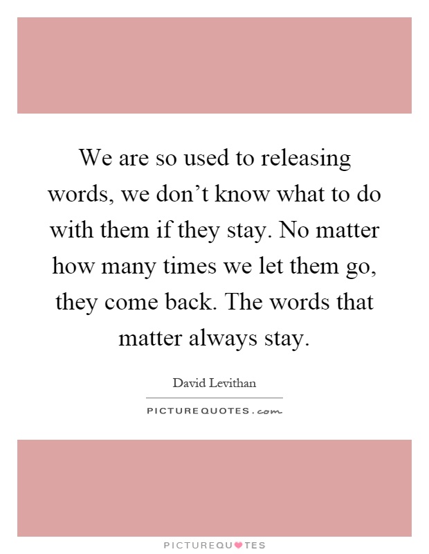 We are so used to releasing words, we don't know what to do with them if they stay. No matter how many times we let them go, they come back. The words that matter always stay Picture Quote #1
