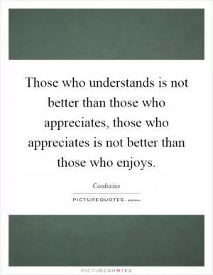 Those who understands is not better than those who appreciates, those who appreciates is not better than those who enjoys Picture Quote #1