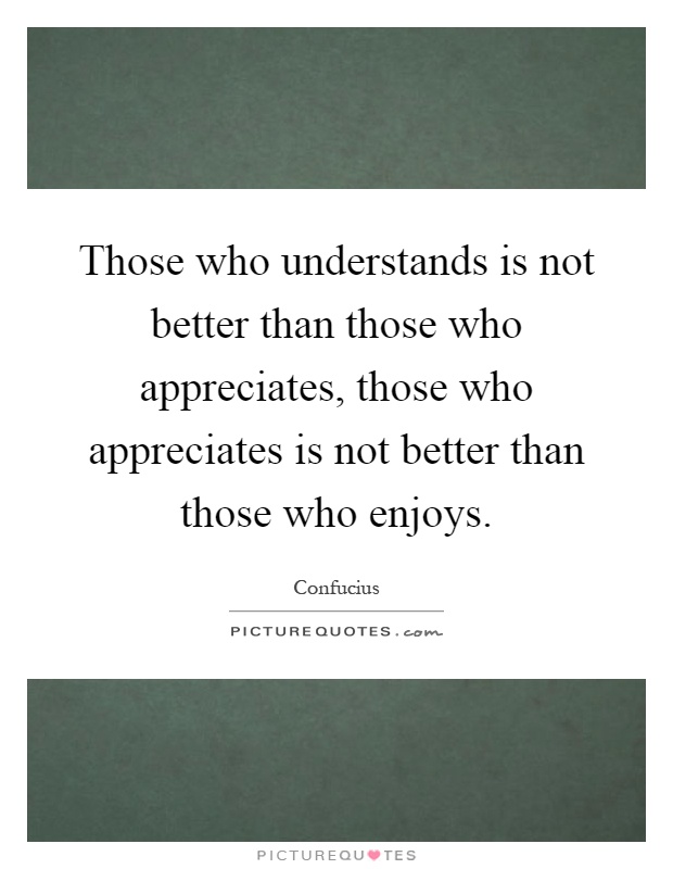 Those who understands is not better than those who appreciates, those who appreciates is not better than those who enjoys Picture Quote #1