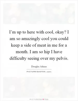 I’m up to here with cool, okay? I am so amazingly cool you could keep a side of meat in me for a month. I am so hip I have difficulty seeing over my pelvis Picture Quote #1