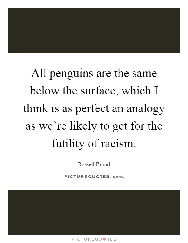 All penguins are the same below the surface, which I think is as perfect an analogy as we're likely to get for the futility of racism Picture Quote #1