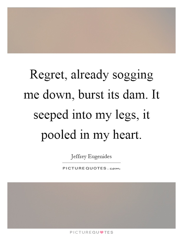 Regret, already sogging me down, burst its dam. It seeped into my legs, it pooled in my heart Picture Quote #1