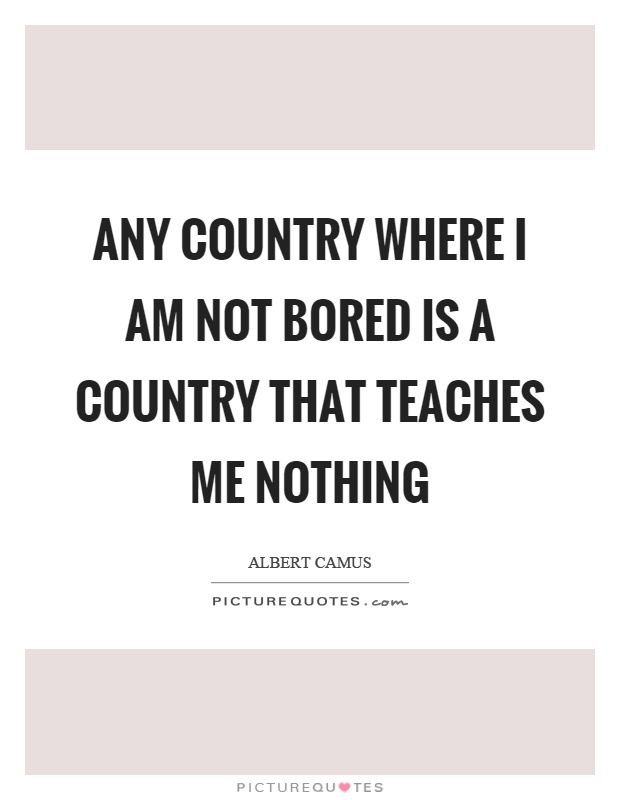 Any country where I am not bored is a country that teaches me nothing Picture Quote #1