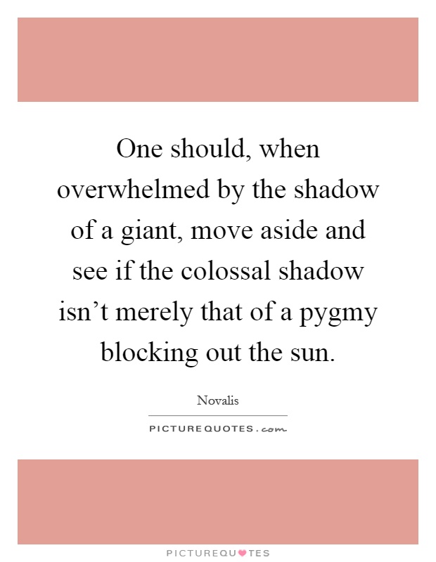 One should, when overwhelmed by the shadow of a giant, move aside and see if the colossal shadow isn't merely that of a pygmy blocking out the sun Picture Quote #1