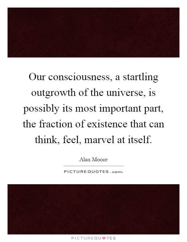 Our consciousness, a startling outgrowth of the universe, is possibly its most important part, the fraction of existence that can think, feel, marvel at itself Picture Quote #1