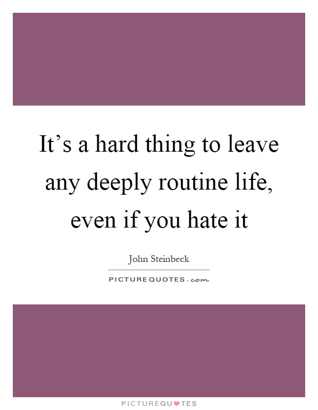 It's a hard thing to leave any deeply routine life, even if you hate it Picture Quote #1