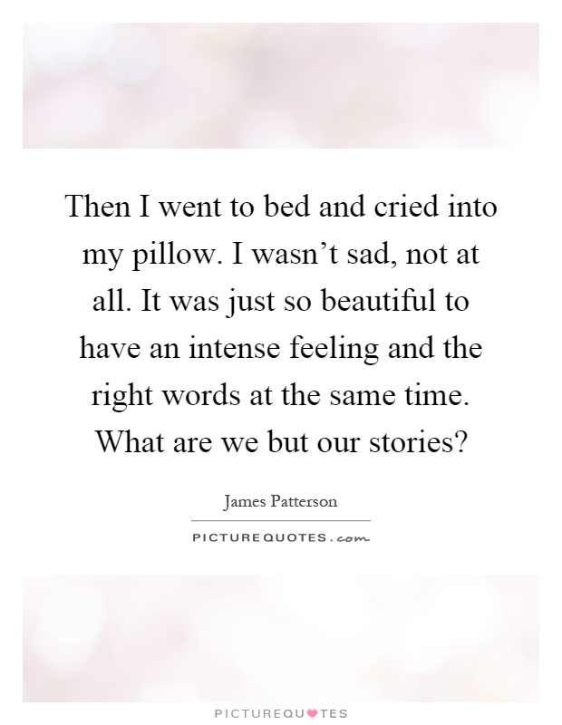 Then I went to bed and cried into my pillow. I wasn't sad, not at all. It was just so beautiful to have an intense feeling and the right words at the same time. What are we but our stories? Picture Quote #1