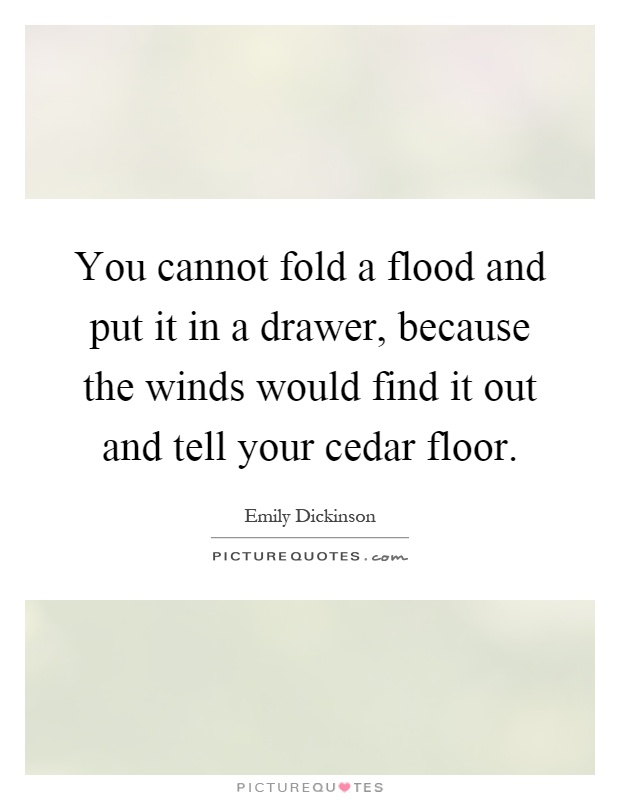 You cannot fold a flood and put it in a drawer, because the winds would find it out and tell your cedar floor Picture Quote #1