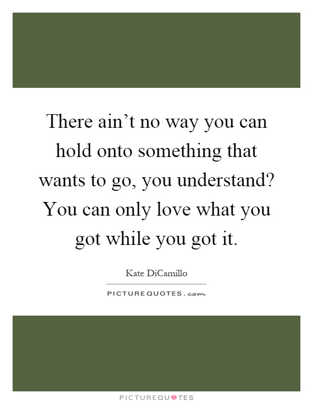 There ain't no way you can hold onto something that wants to go, you understand? You can only love what you got while you got it Picture Quote #1