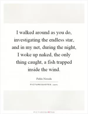 I walked around as you do, investigating the endless star, and in my net, during the night, I woke up naked, the only thing caught, a fish trapped inside the wind Picture Quote #1