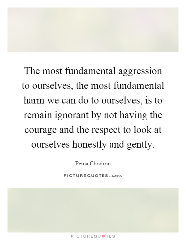 The most fundamental aggression to ourselves, the most fundamental harm we can do to ourselves, is to remain ignorant by not having the courage and the respect to look at ourselves honestly and gently Picture Quote #1