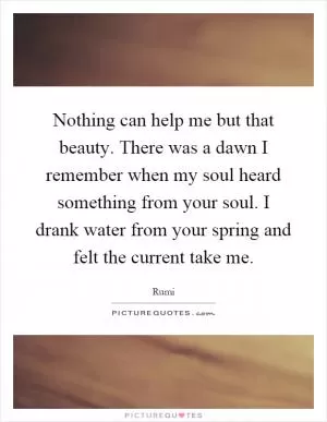 Nothing can help me but that beauty. There was a dawn I remember when my soul heard something from your soul. I drank water from your spring and felt the current take me Picture Quote #1
