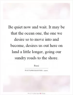 Be quiet now and wait. It may be that the ocean one, the one we desire so to move into and become, desires us out here on land a little longer, going our sundry roads to the shore Picture Quote #1