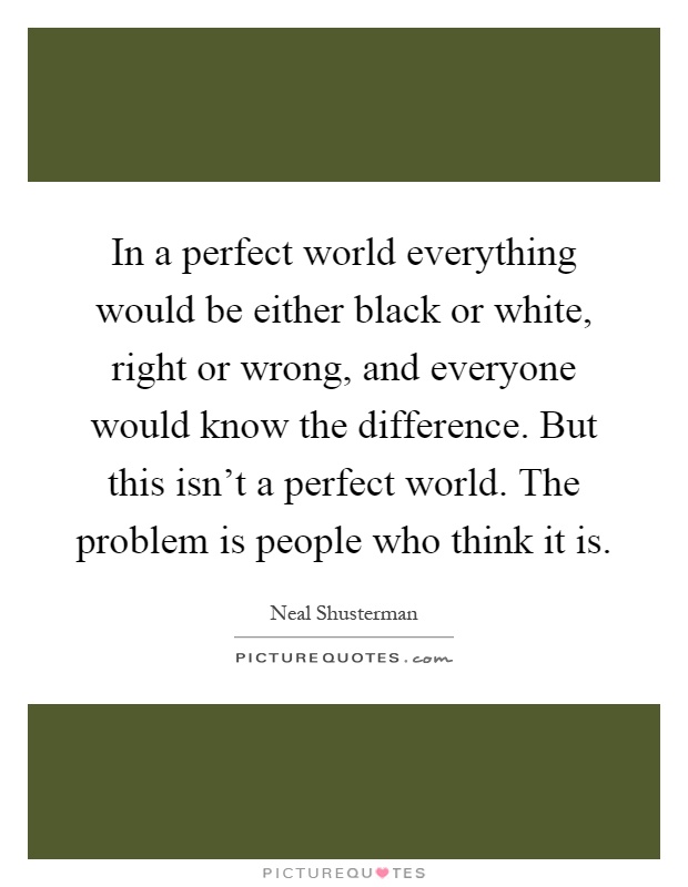 In a perfect world everything would be either black or white, right or wrong, and everyone would know the difference. But this isn't a perfect world. The problem is people who think it is Picture Quote #1