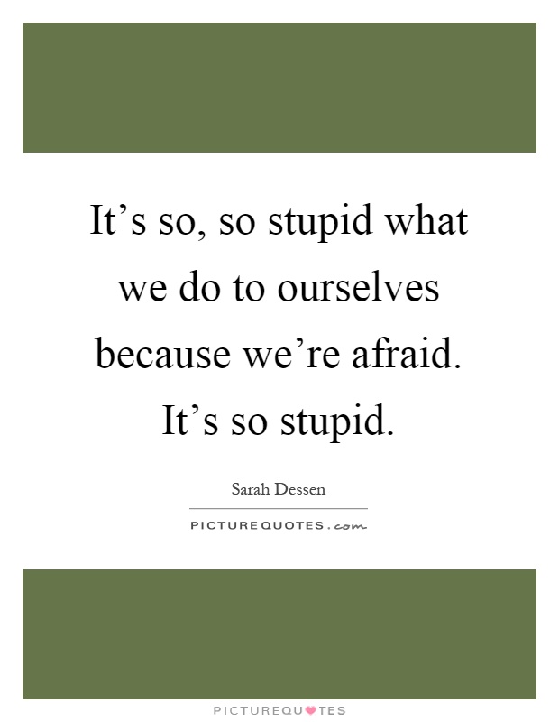 It's so, so stupid what we do to ourselves because we're afraid. It's so stupid Picture Quote #1