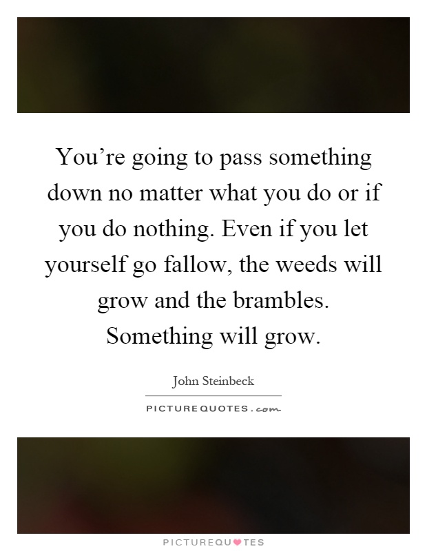 You're going to pass something down no matter what you do or if you do nothing. Even if you let yourself go fallow, the weeds will grow and the brambles. Something will grow Picture Quote #1