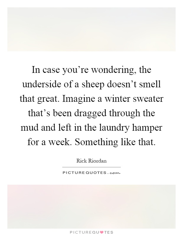 In case you're wondering, the underside of a sheep doesn't smell that great. Imagine a winter sweater that's been dragged through the mud and left in the laundry hamper for a week. Something like that Picture Quote #1
