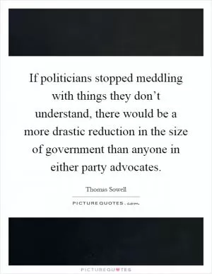 If politicians stopped meddling with things they don’t understand, there would be a more drastic reduction in the size of government than anyone in either party advocates Picture Quote #1