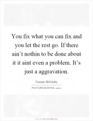 You fix what you can fix and you let the rest go. If there ain’t nothin to be done about it it aint even a problem. It’s just a aggravation Picture Quote #1