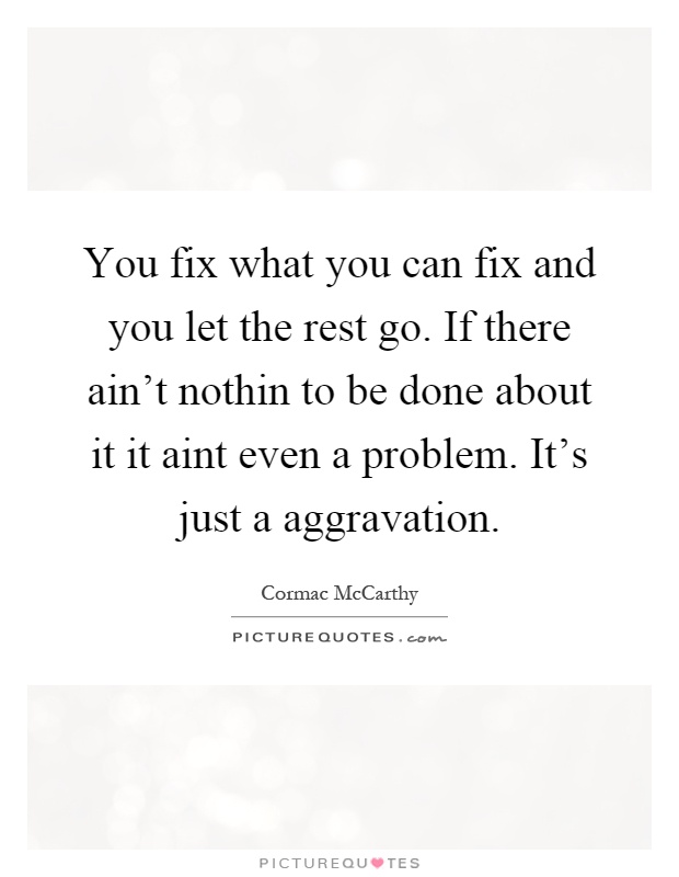 You fix what you can fix and you let the rest go. If there ain't nothin to be done about it it aint even a problem. It's just a aggravation Picture Quote #1