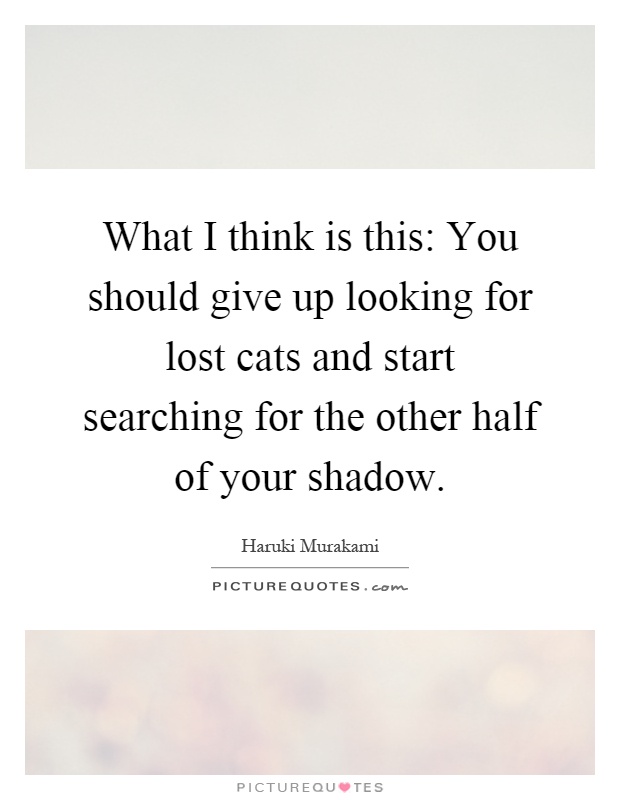 What I think is this: You should give up looking for lost cats and start searching for the other half of your shadow Picture Quote #1