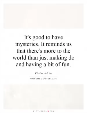 It's good to have mysteries. It reminds us that there's more to the world than just making do and having a bit of fun Picture Quote #1