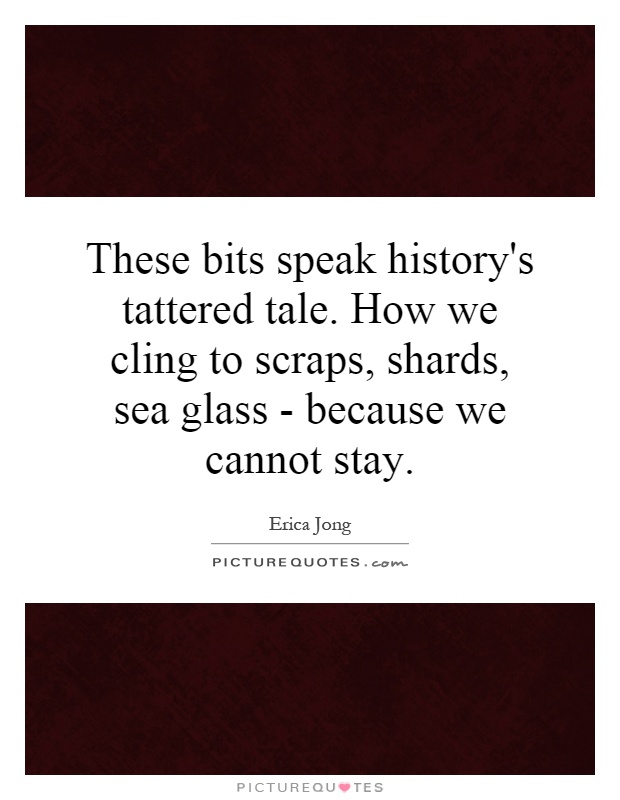 These bits speak history's tattered tale. How we cling to scraps, shards, sea glass - because we cannot stay Picture Quote #1