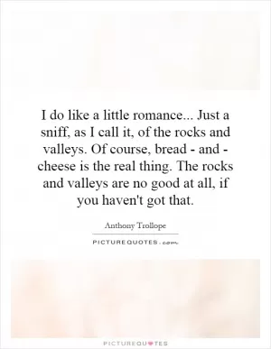 I do like a little romance... Just a sniff, as I call it, of the rocks and valleys. Of course, bread - and - cheese is the real thing. The rocks and valleys are no good at all, if you haven't got that Picture Quote #1