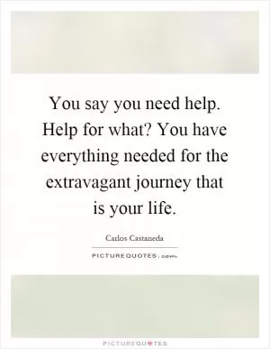 You say you need help. Help for what? You have everything needed for the extravagant journey that is your life Picture Quote #1