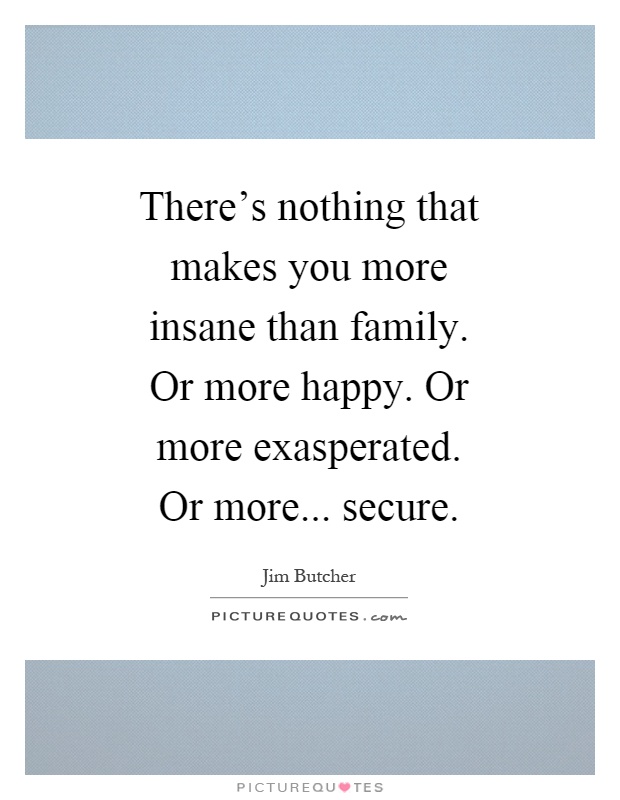 There's nothing that makes you more insane than family. Or more happy. Or more exasperated. Or more... secure Picture Quote #1