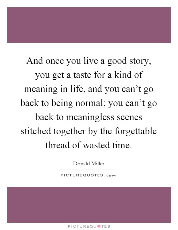 And once you live a good story, you get a taste for a kind of meaning in life, and you can't go back to being normal; you can't go back to meaningless scenes stitched together by the forgettable thread of wasted time Picture Quote #1