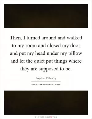 Then, I turned around and walked to my room and closed my door and put my head under my pillow and let the quiet put things where they are supposed to be Picture Quote #1