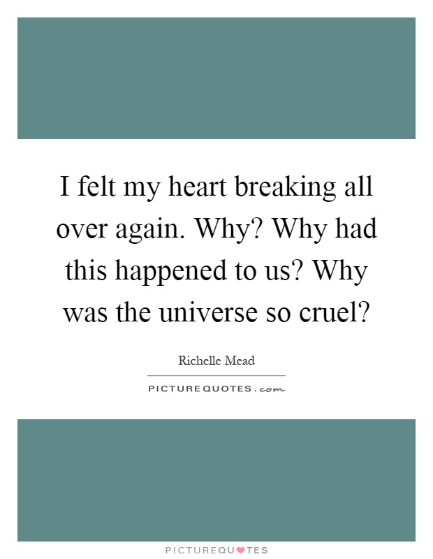 I felt my heart breaking all over again. Why? Why had this happened to us? Why was the universe so cruel? Picture Quote #1