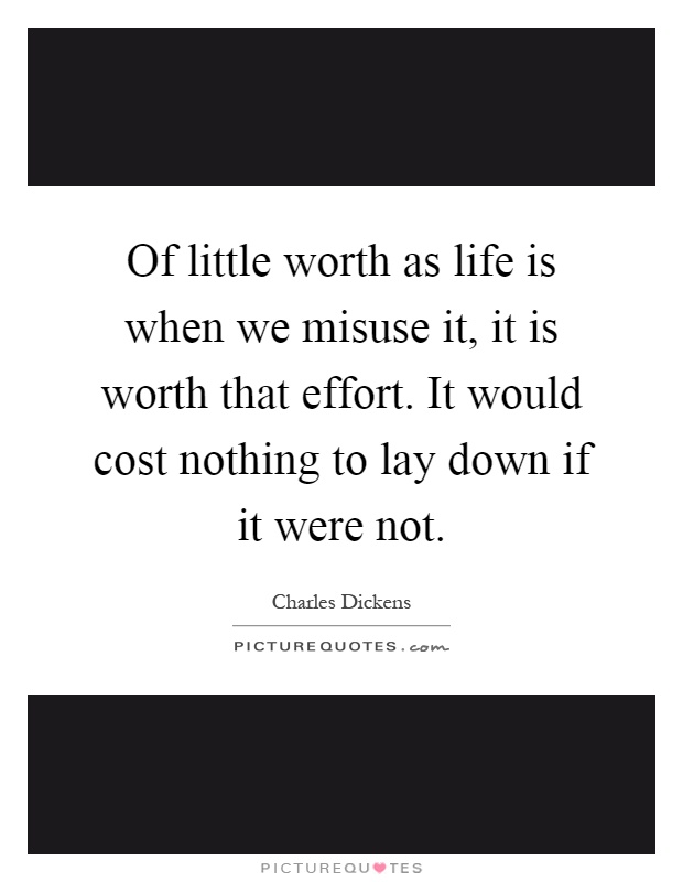 Of little worth as life is when we misuse it, it is worth that effort. It would cost nothing to lay down if it were not Picture Quote #1