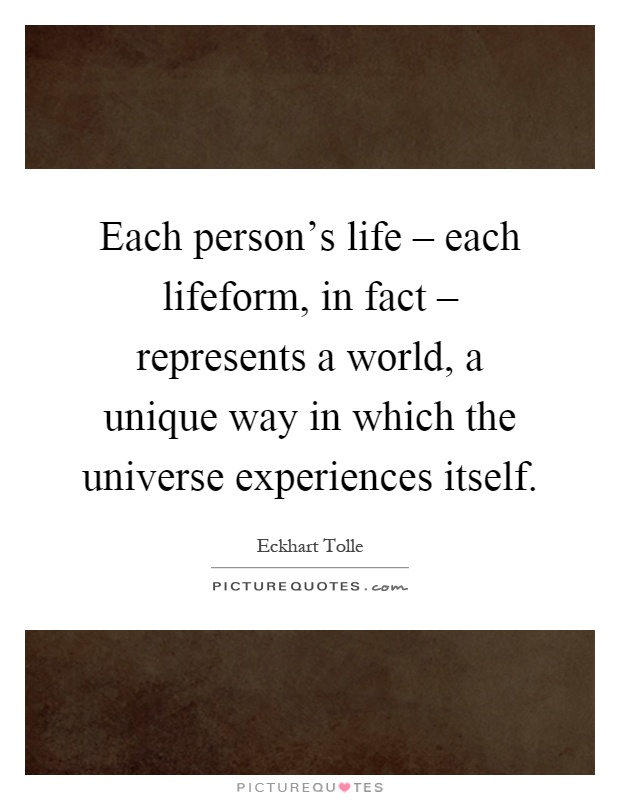 Each person's life – each lifeform, in fact – represents a world, a unique way in which the universe experiences itself Picture Quote #1