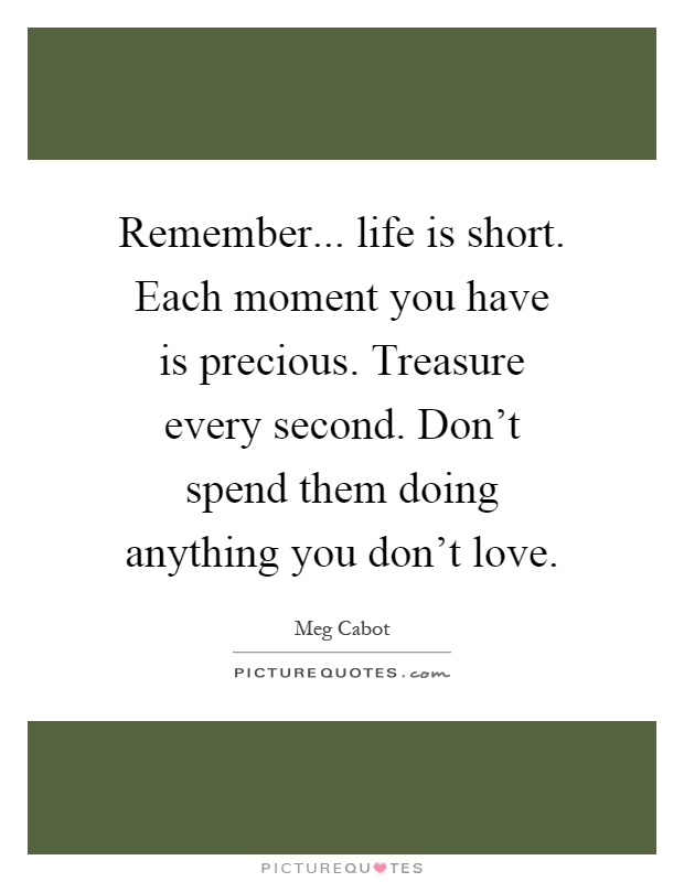 Remember... life is short. Each moment you have is precious. Treasure every second. Don't spend them doing anything you don't love Picture Quote #1