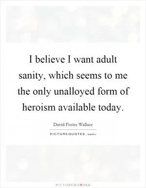 I believe I want adult sanity, which seems to me the only unalloyed form of heroism available today Picture Quote #1