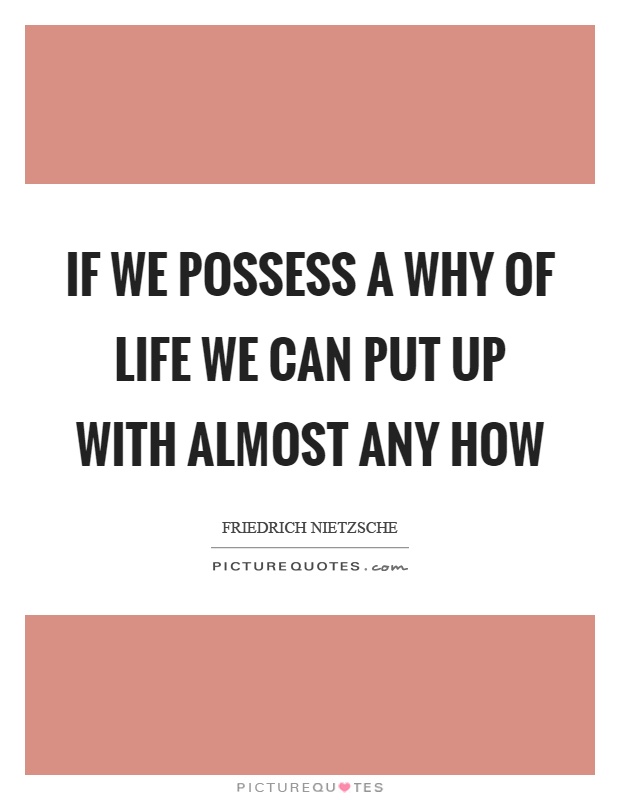 If we possess a why of life we can put up with almost any how Picture Quote #1