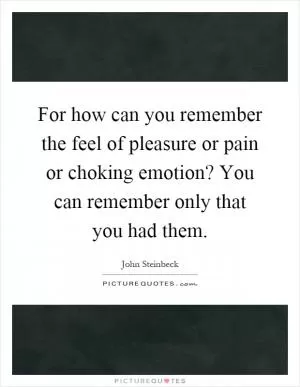 For how can you remember the feel of pleasure or pain or choking emotion? You can remember only that you had them Picture Quote #1