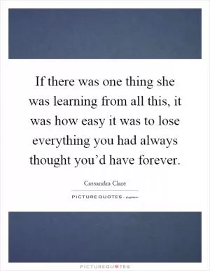 If there was one thing she was learning from all this, it was how easy it was to lose everything you had always thought you’d have forever Picture Quote #1