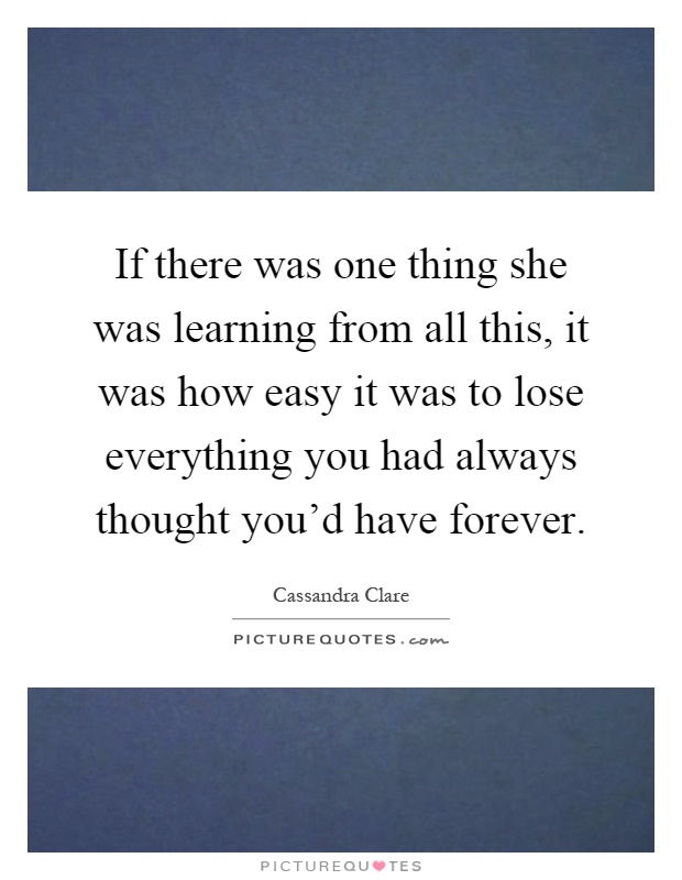 If there was one thing she was learning from all this, it was how easy it was to lose everything you had always thought you'd have forever Picture Quote #1