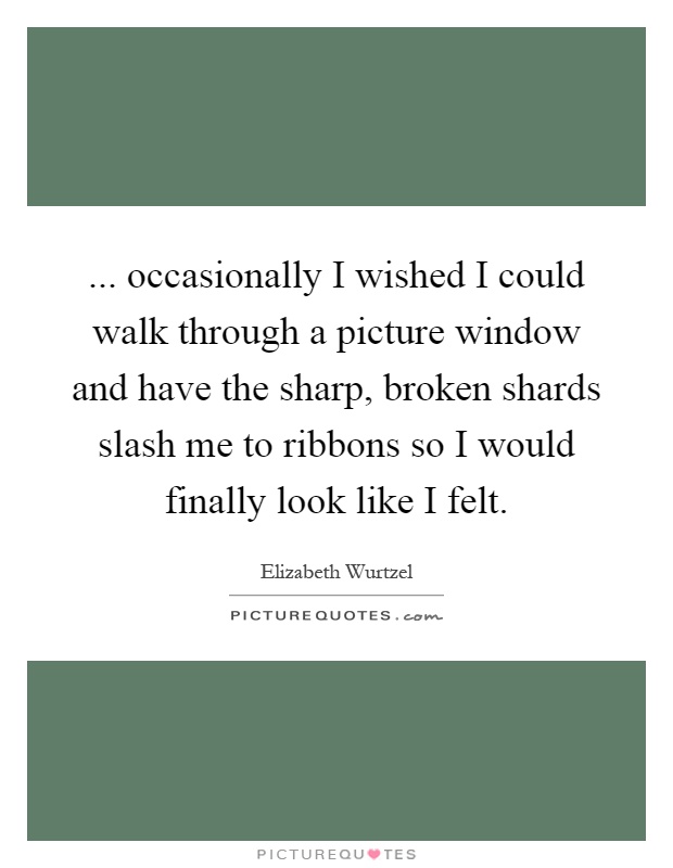 ... occasionally I wished I could walk through a picture window and have the sharp, broken shards slash me to ribbons so I would finally look like I felt Picture Quote #1