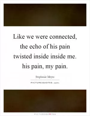 Like we were connected, the echo of his pain twisted inside inside me. his pain, my pain Picture Quote #1