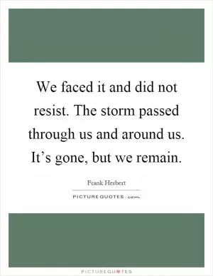 We faced it and did not resist. The storm passed through us and around us. It’s gone, but we remain Picture Quote #1