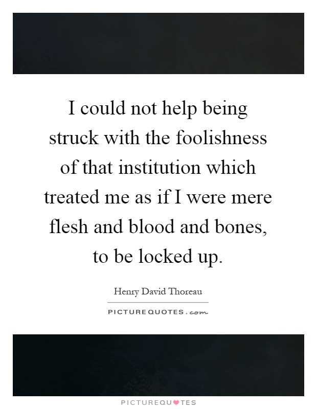 I could not help being struck with the foolishness of that institution which treated me as if I were mere flesh and blood and bones, to be locked up Picture Quote #1